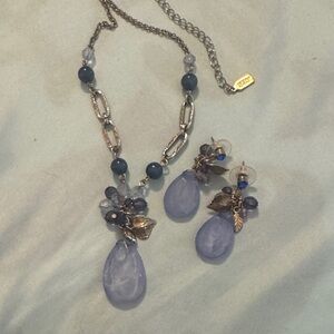 1928 Blue Stone and Leaf Necklace Set